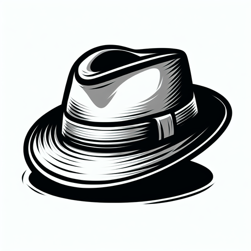 Fedora. Side profile. Cartoon..
Single Game Texture.  In-Game asset.  2d.  Blank background.  High contrast.  No shadows