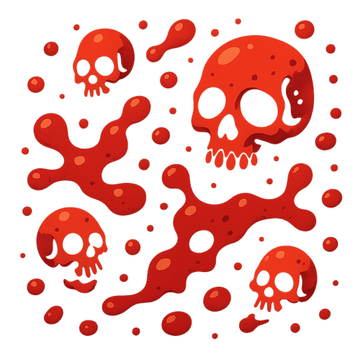 Red oil floating in space with skulls flowing too.
Single Game Texture.  In-Game asset.  2d.  Blank background.  High contrast.  No shadows