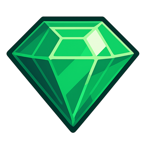 A gem, a diamond with an emerald colour.
In-Game asset.  2d.  High contrast.  No shadows