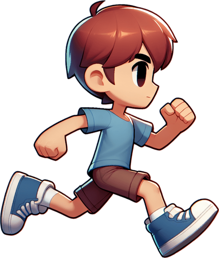 little man running with animated legs Single Game Texture. In-Game asset. 2d. Blank background. High contrast. No shadows.