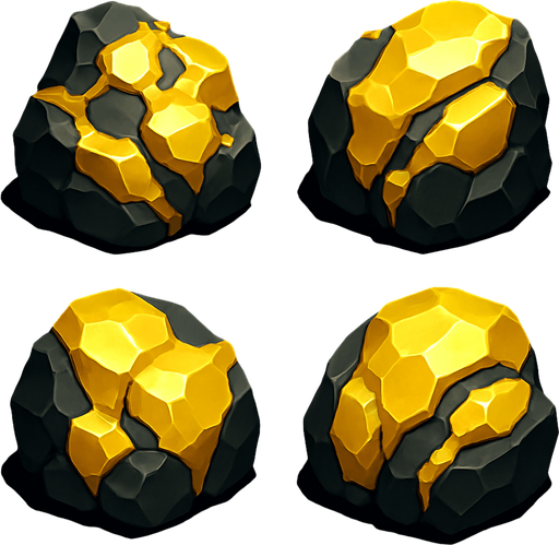 rocas con oro.
In-Game asset.  High contrast.  No shadows. 3D