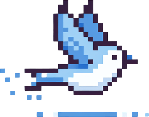 pixel art simple flying bird.
Single Game Texture. In-Game asset. 2d. Blank background. High contrast. No shadows.