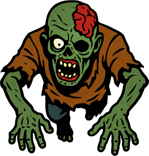 Üstten görünümlü zombi.
In-Game asset.  2d.  High contrast.  No shadows
