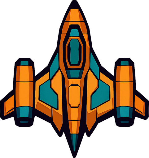 spaceship seen from above.
In-Game asset.  2d.  High contrast.  No shadows