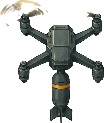 Bomber Drone with spinning rotors, from top view.