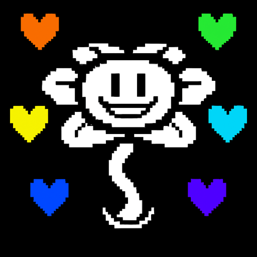 Flowey Undertale but with 6 souls (Orange,Green,Yellow,blue,Purple, Light Blue).
In-Game asset.  2d.  High contrast.  No shadows