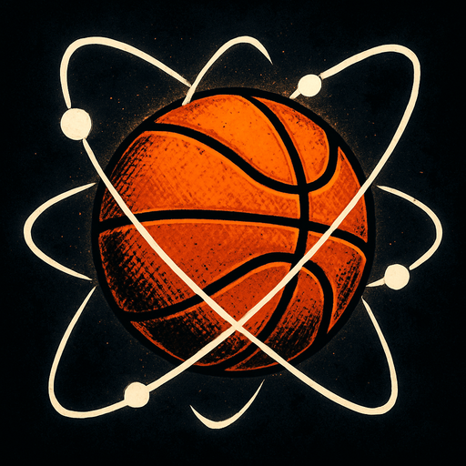 etrafında elektron yörüngeleri olan bir basketbol topu.
In-Game asset.  High contrast