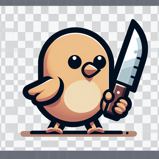 chick. knife. chick hold knife hand. 2D Single Monster. In-Game asset. 2d. Blank background. High contrast. No shadows..