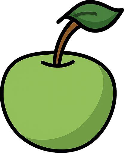 Green apple. No background. Transparent background. Blank background. No shadows. 2d. In-Game asset. flat