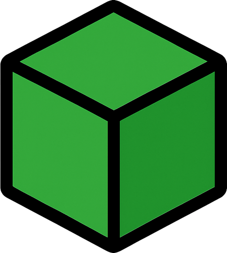 A 2D Green cube with a Black outline.
In-Game asset.  2d.  High contrast.  No shadows