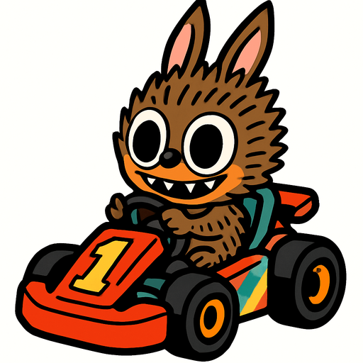 Labubu in kart.
In-Game asset.  2d.  High contrast.  No shadows