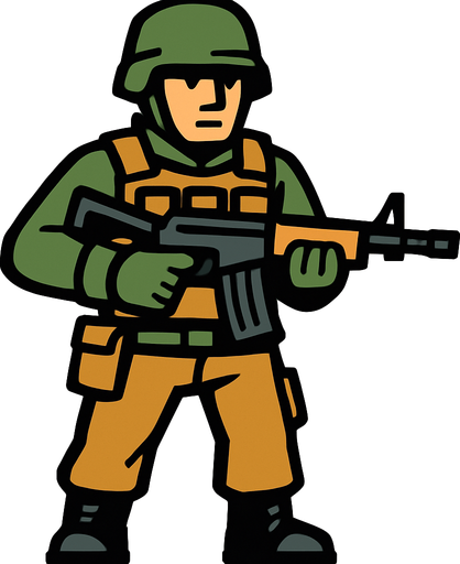 Soilder.
In-Game asset.  2d.  High contrast.  No shadows