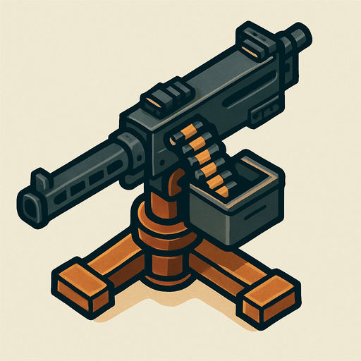 Üstten bakış yere sabitlenmiş silah.
In-Game asset.  2d.  High contrast.  No shadows