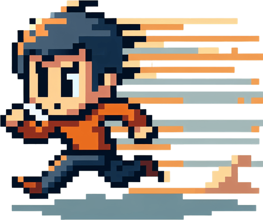 Running person 64×64 pixel art.
Single Game Texture.  In-Game asset.  2d.  Blank background.  High contrast.  No shadows