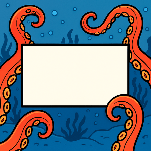 una sola viñeta en blanco de comic de manera rectangular horizontal  en el centro de la pantalla, que el back ground este adornado con un fondo marino y brazos de pulpos.
In-Game asset.  2d.  High contrast.  No shadows, que los tentaculos no toquen la viñeta q