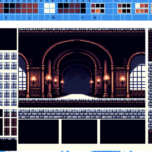8 bit image dark castle corridor cartoon style.
Single Game Texture.  In-Game asset.  2d.  Blank background.  High contrast.  No shadows