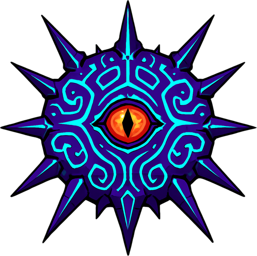 Alien mothership with spikes and glowing patterns and alien eye in middle.
In-Game asset.  2d.  High contrast.  No shadows