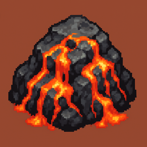 roca magma.
In-Game asset.  2d.  High contrast.  No shadows. pixelart