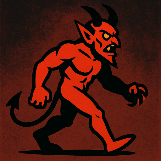 sağdan sola yürüyen bir  cehennem şeytanı.
In-Game asset.  2d.  High contrast.  No shadows