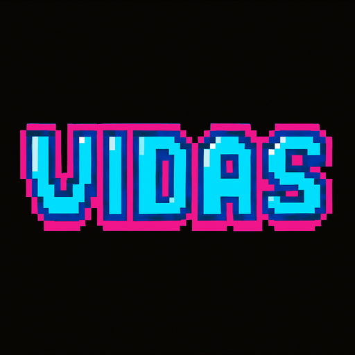 las letras vidas con un color rosa y azul con contorno rosa y azul combinados hechos con pixeles.
In-Game asset.  2d.  High contrast.  No shadows