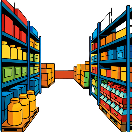 Los pasillos de sams club vistos desde dentro hacia el centro del establecimiento. 2d ANIMADO.
In-Game asset.  2d.  High contrast.  No shadows