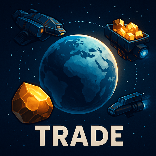 Uzay temalı global Cevher ticareti, gerçekçi, Altında "Trade" yazsın.
In-Game asset.  High contrast.  No shadows