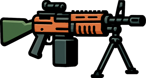 machine gun.
In-Game asset.  2d.  High contrast.  No shadows