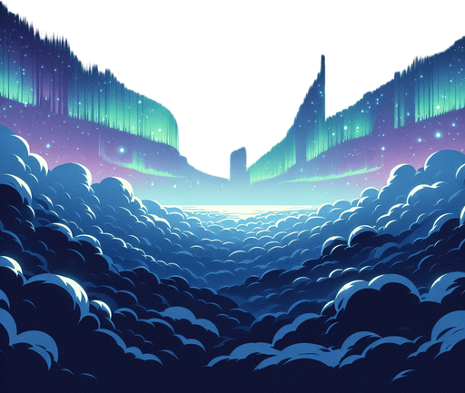 Starry night sky, northern lights, looking up. Cartoon style. Above clouds
Single Game Texture. In-Game asset. 2d. Blank background. High contrast. No shadows.