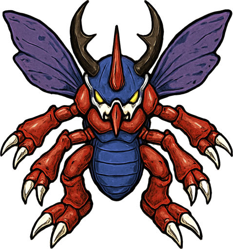 MegaKabuterimon. visto desde arriba. calidad y detalles altos.
In-Game asset.  2d.  High contrast.  No shadows