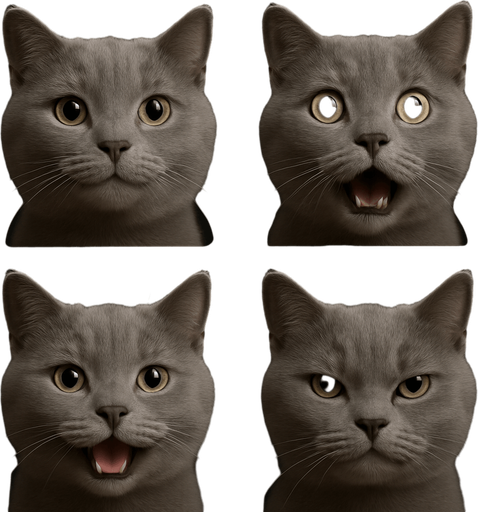 Sprite sheet of head only with different face expressions : smile, surprise, fear, laught, angry...