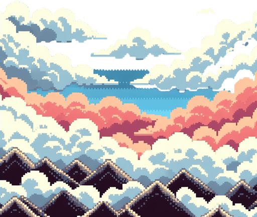 a pixel clouds background.
Single Game Texture.  In-Game asset.  2d.  Blank background.  High contrast.  No shadows