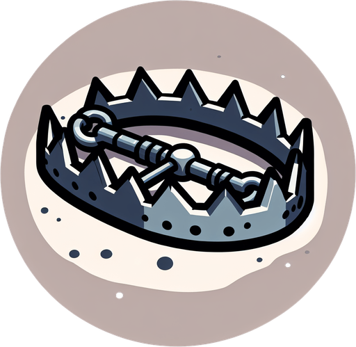 Bear trap.
Single Game Texture.  In-Game asset.  2d.  Blank background.  High contrast.  No shadows