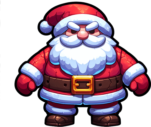 Icon for santas cold resistence, cartoon, with the text: „Cold Resistence“ at top Single Game Texture. In-Game asset. 2d. Blank background. High contrast. No shadows.