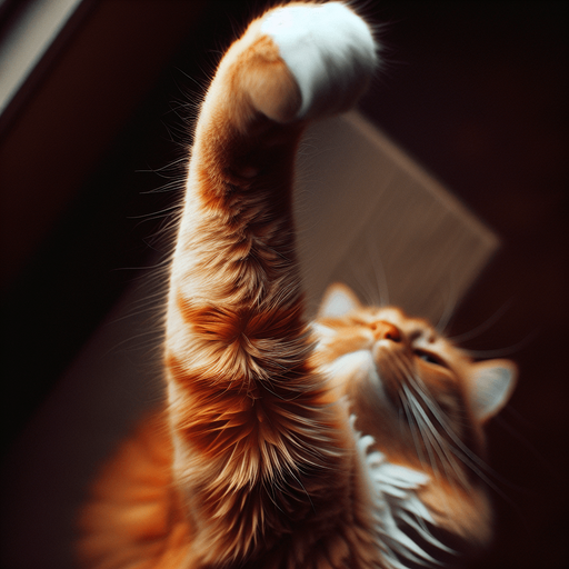 ginger cat-arm slightly bent, top view.