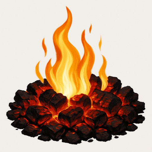 Brasas con llama, algo realista.
In-Game asset.  2d.  High contrast.  No shadows
