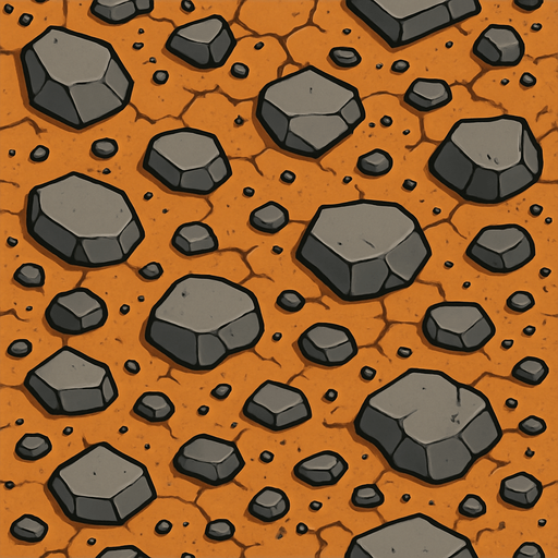 Tierras con piedras, ocupar toda la imagen, visto desde arriba.
In-Game asset.  2d.  High contrast.  No shadows