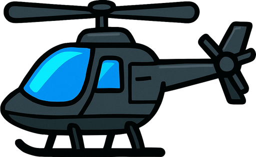 mavi camlı, bir helikopter.
In-Game asset.  2d.  High contrast.  No shadows