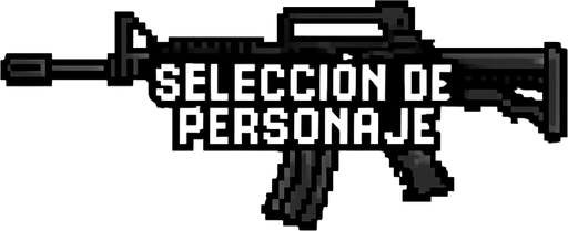 un rifle de asalto m4 negro que en medio diga seleccion de personaje hecho con pixeles.
In-Game asset.  2d.  High contrast.  No shadows