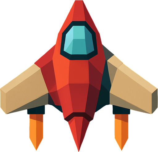 give me a low polly spaceship..
In-Game asset.  2d.  High contrast.  No shadows
