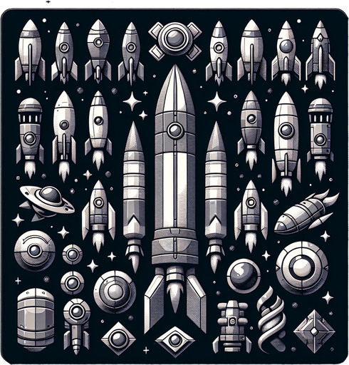 rocket powerups.
Single Game Texture.  In-Game asset.  2d.  Blank background.  High contrast.  No shadows