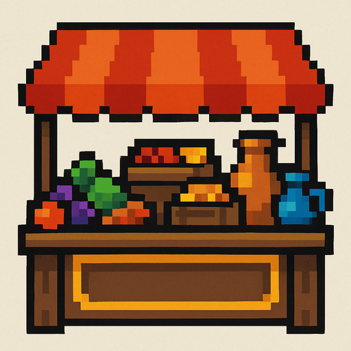 Market pixel.
In-Game asset.  2d.  High contrast.  No shadows
