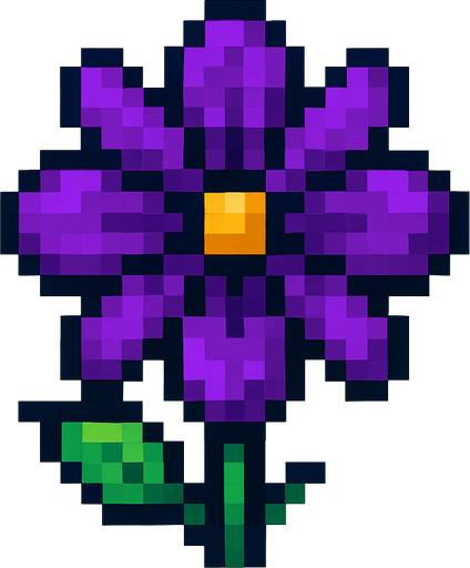 una flor morada de pixeles.
In-Game asset.  2d.  High contrast.  No shadows