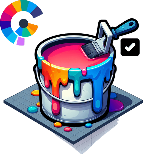 a paint bucket.
Single Game Texture. In-Game asset. 2d. Blank background. High contrast. No shadows.
