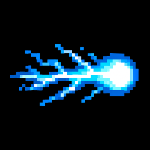 Un proyectil de electricidad pixelar.
In-Game asset.  2d.  High contrast.  No shadows