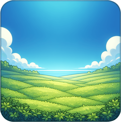 голубое небо, горизонт и зеленое поле.
Single Game Texture. In-Game asset. 2d. Blank background. High contrast. No shadows.