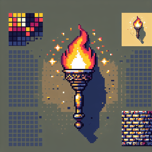 A wall torch. No fire. Pixel art..
Single Game Texture.  In-Game asset.  2d.  Blank background.  High contrast.  No shadows