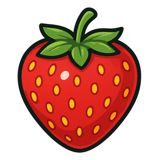 Strawberry.
Single Game Texture.  In-Game asset.  2d.  Blank background.  High contrast.  No shadows