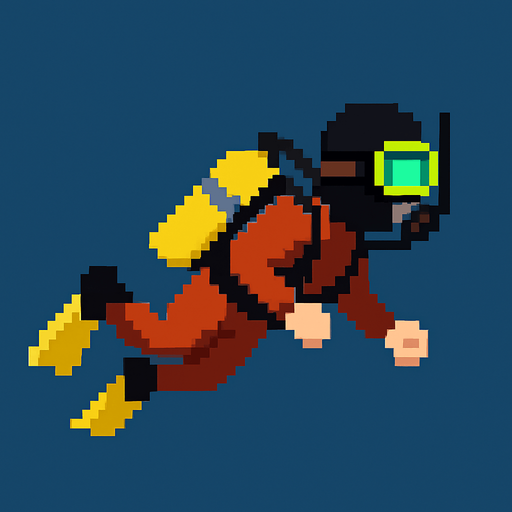 realistic pixel diver.
In-Game asset.  2d.  High contrast.  No shadows