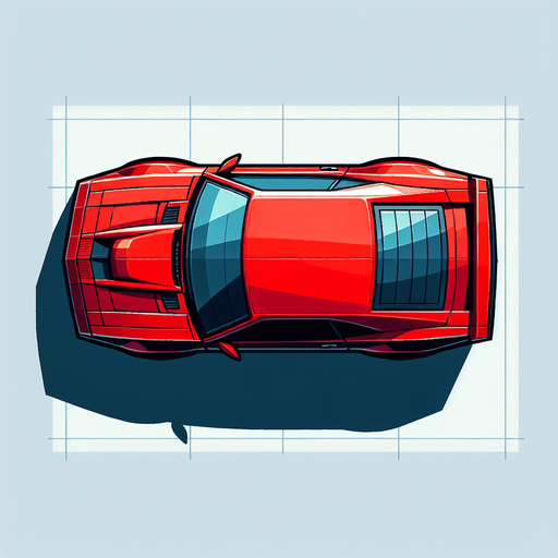 Carro rojo visto desde arriba.
Single Game Texture.  In-Game asset.  2d.  Blank background.  High contrast.  No shadows