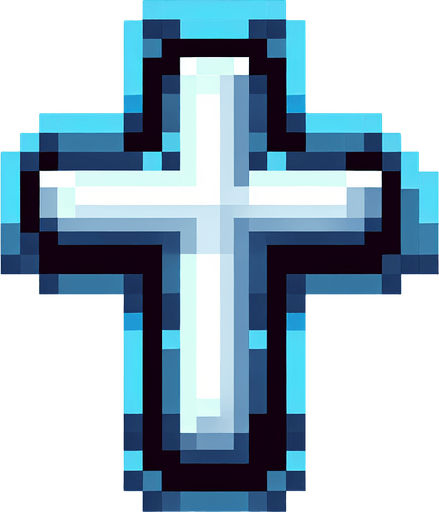 pixel art cross with blue accents
Single Game Texture. In-Game asset. 2d. Blank background. High contrast. No shadows.